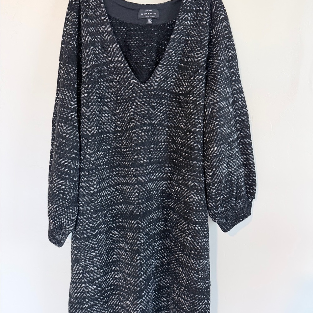 Lucky Brand Black and Gray Long Sleeve Dress